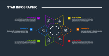 Star Base shape infographic process diagram with flower shape based on triangle structure with dark...