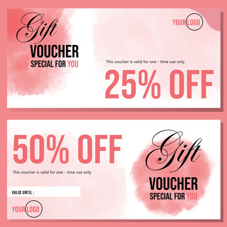 Pink Watercolor Gift Voucher Template Suitable for Salon, Spa, Restaurant, Fashion Storeのイラスト素材