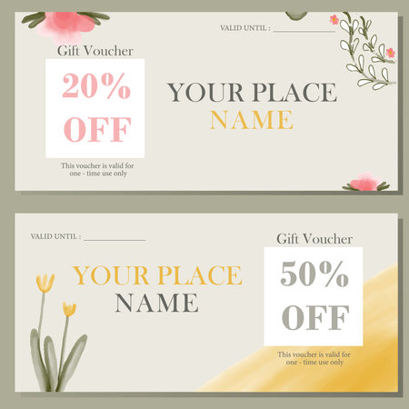 Green Floral Watercolor Gift Voucher Template Suitable for Salon, Spa, Restaurant, Fashion Storeのイラスト素材