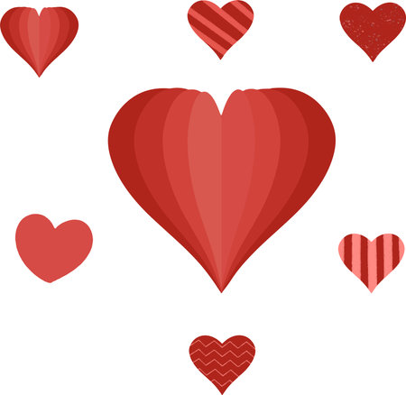 Decorative Romantic Red Love Set Heart Shaped Outlineのイラスト素材