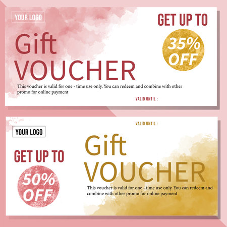 Pink and yellow Watercolor Gift Voucher Template Suitable for Salon, Spa, Restaurant, Fashion Storeのイラスト素材