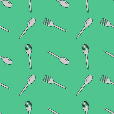 seamless pattern design illustration of a unique and simple cutlery, gray texture. green background. for kitchen appliance icons, food wallpaper and can be printed in the fabric. modern flat design.のイラスト素材