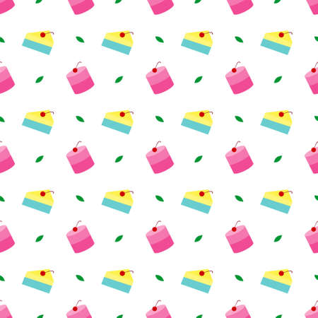 seamless pattern pudding cake design. white background. design for food business. wallpaper, promotion, cover, and print on fabric. vector illustrationのイラスト素材