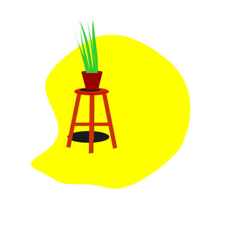 flat design vector illustration of a chair and potted plant.のイラスト素材