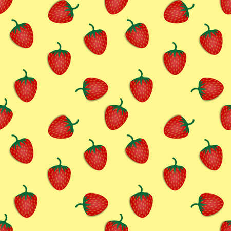 seamless pattern strawberry fruit vector design. yellow background. design for wallpaper, backdrop, cover, print design and your design needs.のイラスト素材