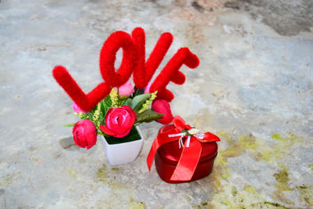love text and valentines day gift boxの写真素材