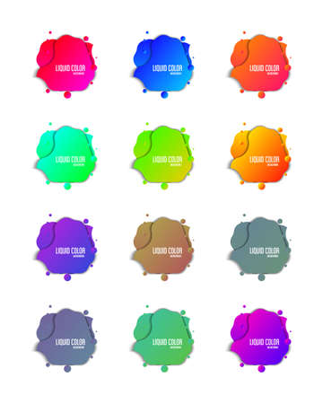Set of modern abstract vector banners. Flat geometric shapes of different colors with black outline in memphis design style.Abstract liquid shape.Fluid design.Template ready for use in web or printのイラスト素材