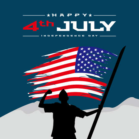 Happy 4th of July USA Independence Day greeting card with waving american national flag. Vector...