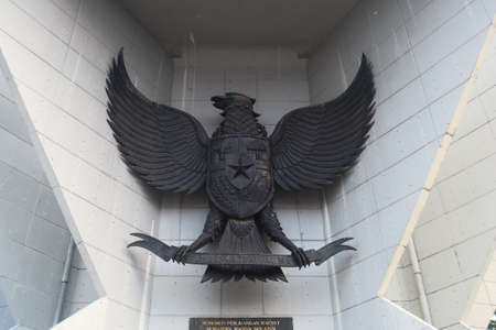 Palembang, Indonesia - August 19, 2019: Indonesian national emblem in Monumen Amanat Rakyat (Monument to the Struggle ). The emblem, with national motto : Unity in Diversity (Bhineka Tunggal Ika)のeditorial素材