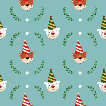Face bear white and brown cartoon so cute.on leaf flower green background.pattern  vector...