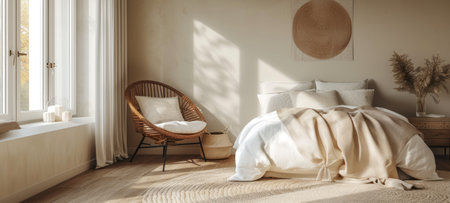 Cozy Bedroom in Neutral Tonesの写真素材