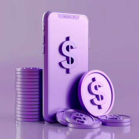 3D Concept of Digital Money and Banking on Smartphones with Image of Dollarsの写真素材