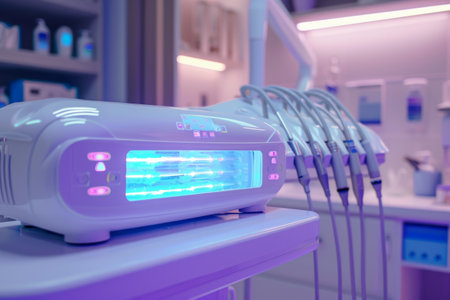Advanced dental sterilization unit in modern clinic with tools