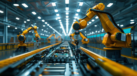 Automated robots on a high-tech nano-scale chip production line