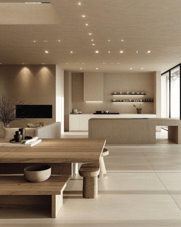 Harmony in Simplicity: A Serene Kitchen Space with Natural Wood and Textured Accents