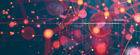 Futuristic digital network with glowing connections and data sphereの写真素材