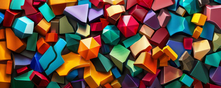 Colorful abstract geometric shapes, vibrant 3D design for creative visual conceptsの写真素材