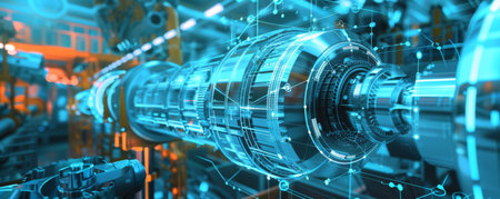 Advanced industrial machinery in a factory with digital augmentation for predictive maintenance