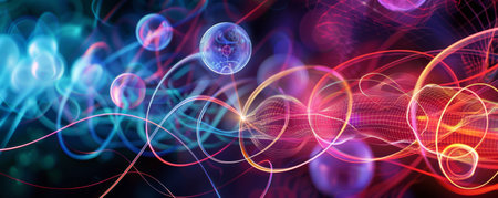 Futuristic quantum cryptography concept with vibrant light trails and abstract digital elements