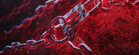 Detailed visualization of a digital ransomware attack emphasizing the concept of cybersecurityの写真素材