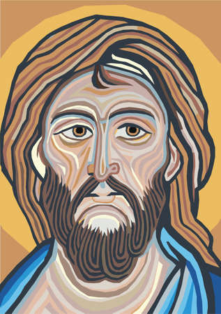 Close-up of Jesus Christ, in style of ancient Italian mosaics.のイラスト素材