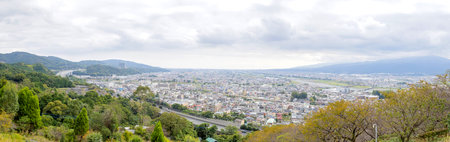 The cityscape of Matsuda Town, Kanagawa Prefecture seen from Nishihirahata Parkの写真素材