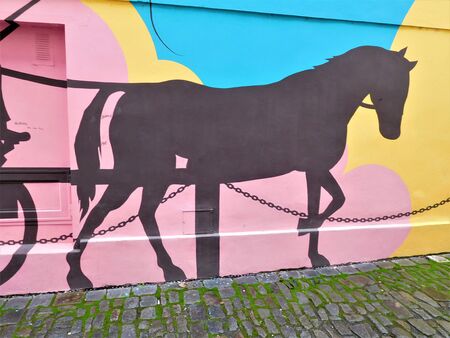 The painters are amazing people. They can take everything. Here we have beautiful horse on wallの写真素材