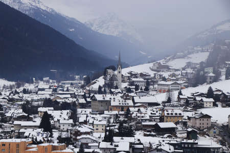 Sillian is a market town in the district of Lienz, in the Austrian state of Tyrol. View on city from ski slope in winter months. Village on the borders with Italy and Austria. Ski resort.の写真素材