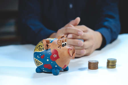 mortgage broker fills in the data about the client and looks at various options. Investment planning.の写真素材