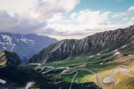 Beautiful winding Austrian mountain Grossglockner Hochalpenstrasse connecting the federal states of...