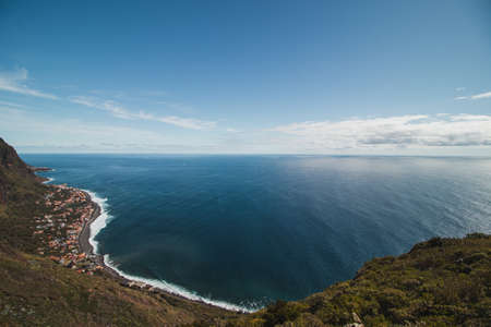 View from the Cabo Girao lookout, the highest cliff in Madeira, of the city of Funchal and the...
