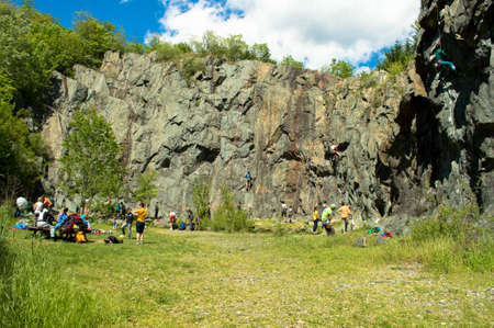 A group of climbers in the famous spotの写真素材