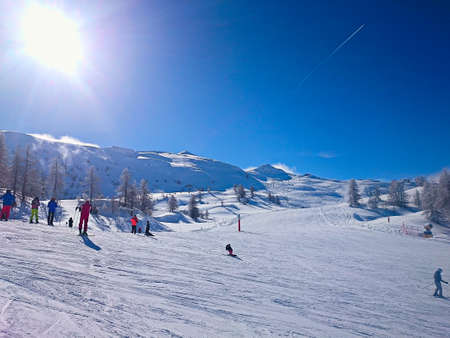 The ski slope 11 in a sunny day in Sauze d'Oulxの写真素材