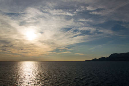 a beautiful sunrise while reaching the sardinia islandの写真素材