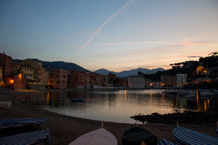 the beautiful silence bay in sestri levante at sunriseの写真素材