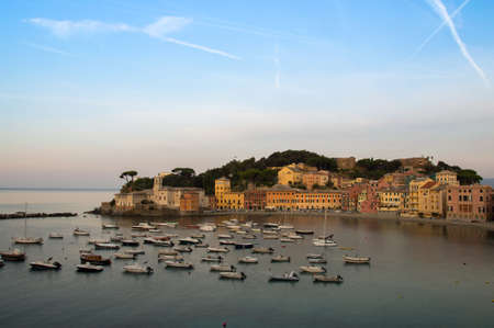 the beautiful silence bay in sestri levante early in the morningの写真素材