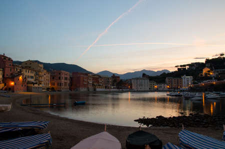 the beautiful silence bay in sestri levante at sunriseの写真素材