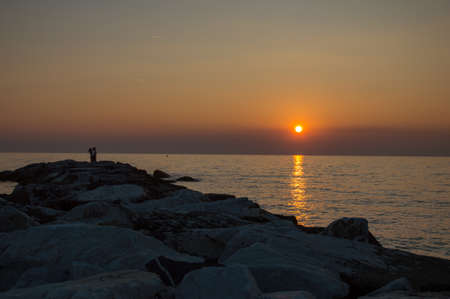 a view of the sestri levante pier with 2 persons in loveの写真素材
