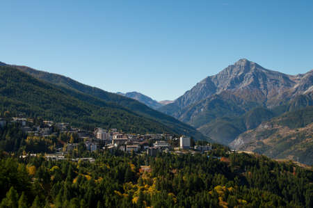 a beautiful view of Sauze d'Oulx in autumnの写真素材