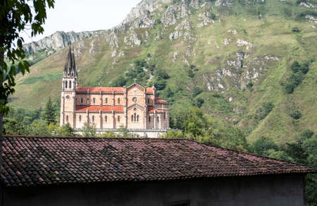 View of the church of Covadonga from caveのeditorial素材