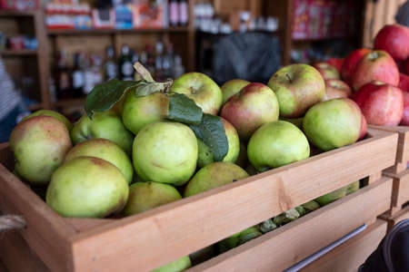 box of apples for the production of ciderの写真素材