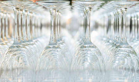 Glass cups arranged in order down. festive and anniversary concept