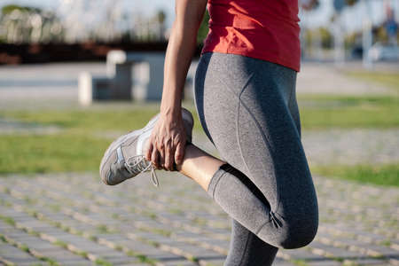 close-up of a girl stretching her leg