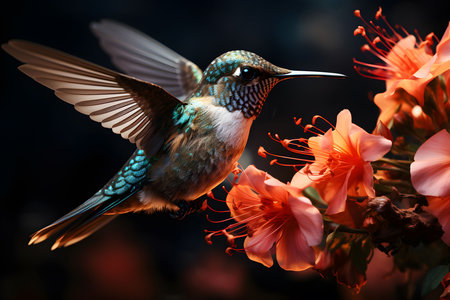 Male Ruby-throated Hummingbird, archilochus colubris, perched on a flower. ia generatedの素材