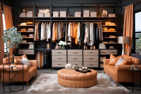 3d render interior design of modern living room with wardrobe and armchair. ia generatedの素材