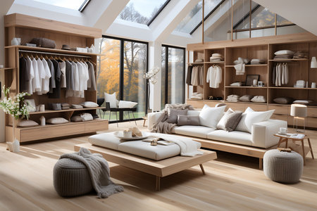 Scandinavian style interior design of modern dressing room. ia generatedの素材