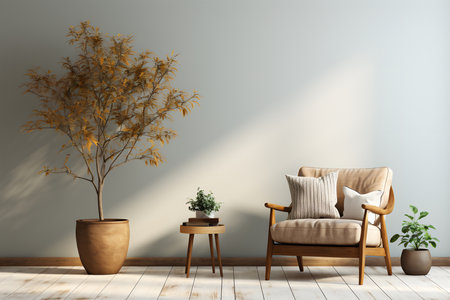 interior with white wall with armchair and plant vase, 3d rendering. ai generativeの素材