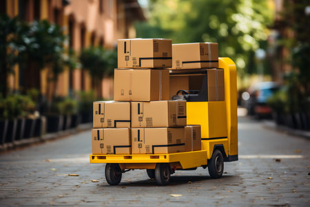Delivery truck with a lot of boxes in the city. Cargo transportation concept. ai generatedの素材