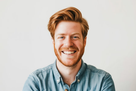Portrait of a cheerful red-haired Caucasian man with a bright smile.の素材
