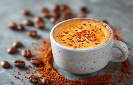 Aromatic Espresso with Coffee Beans and Ground Powderの素材